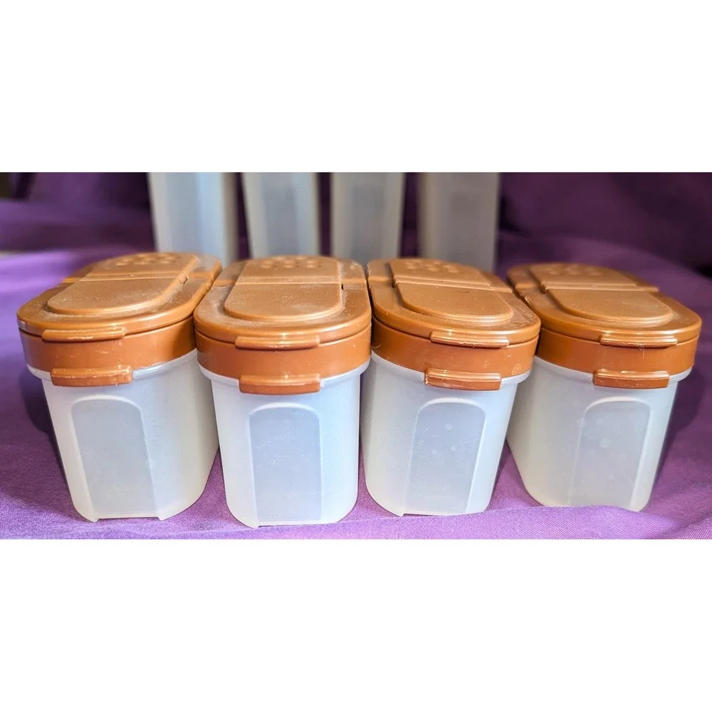 Vintage Tupperware Brown 8pc Modular Mates Spice Rack Wall Mount 1843 1845